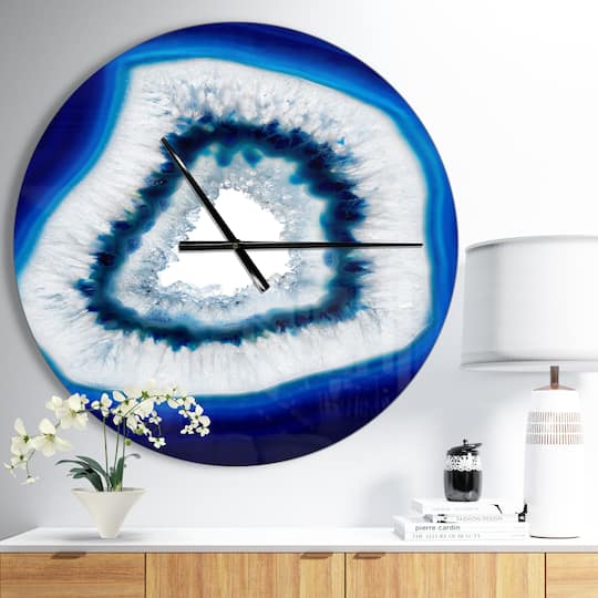 Designart Slice of Blue Agate Crystal Modern Wall Clock
